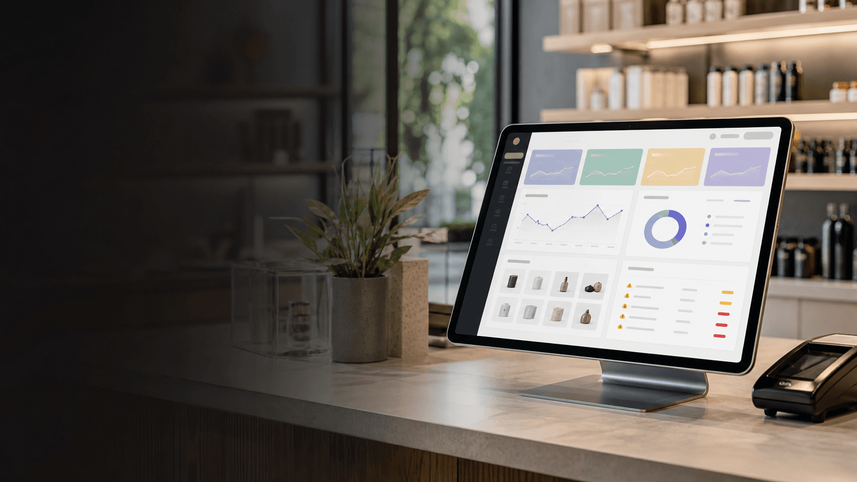 Kiosk POS Point of Sale dashboard on a checkout counter